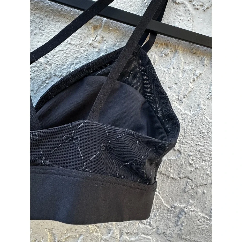Alo Yoga Airlift Mesh Celeste Sports Bra Black Strappy Logo Spo XS